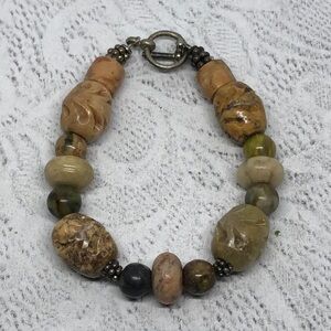 𝅺Artisan made handcrafted natural carved semi chunky stone statement bracelet.